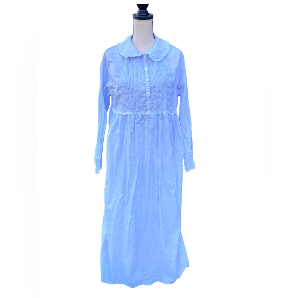 Vintage 90s Laura Ashley Long Sleeve FullLength Cotton Nightgown Dress L - Picture 3 of 8